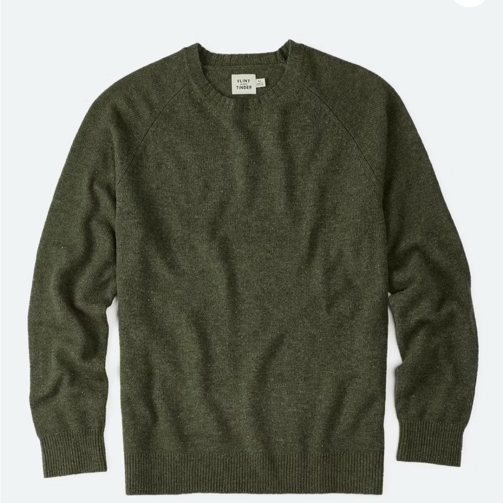 Speckled Merino Wool Crewneck Sweater in Olive